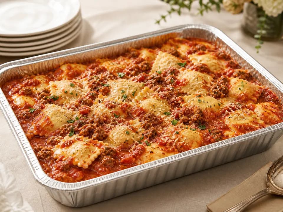 Cheese Ravioli with Marinara or Meat Sauce (Serves 4–6) in the catering menu