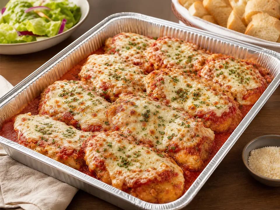 Chicken Parmigiana (Serves 4–6) in the catering menu