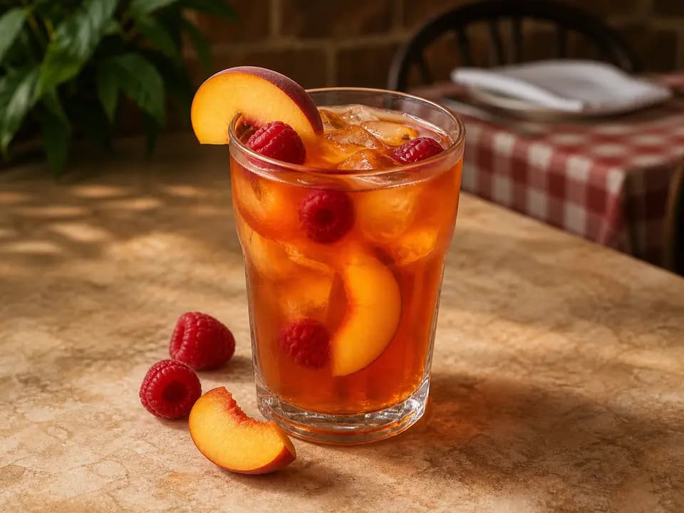 Peach-Raspberry Iced Tea in the drinks menu