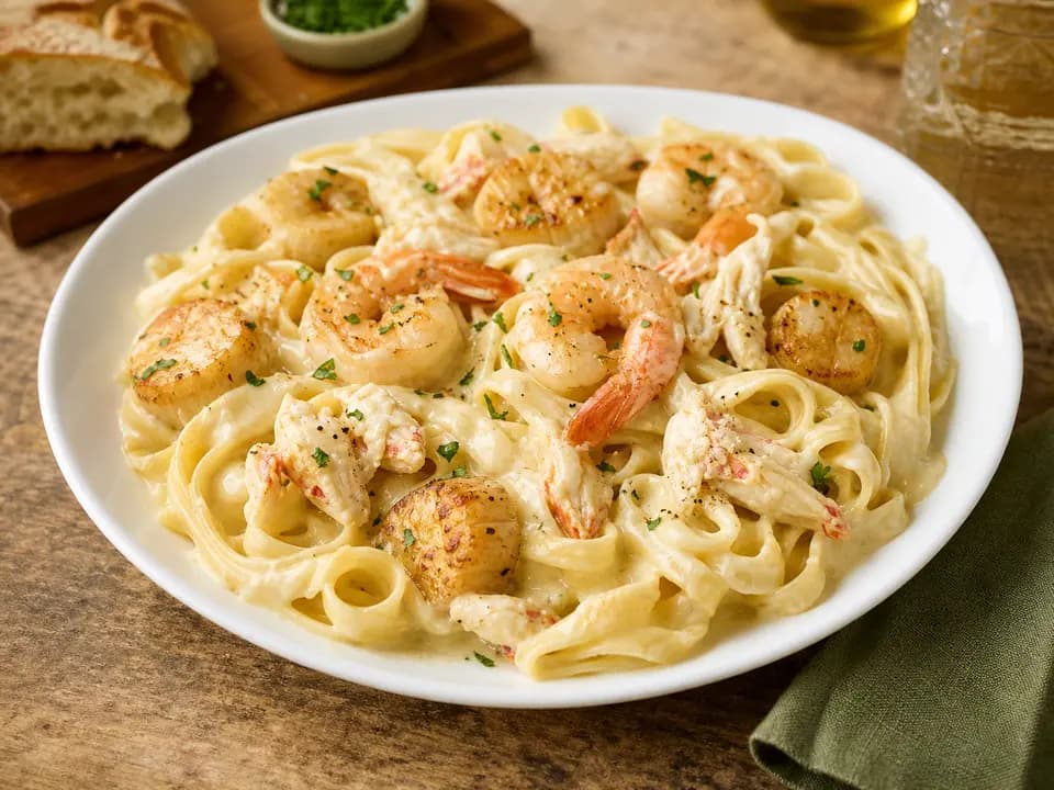 Seafood Alfredo in the entrees menu