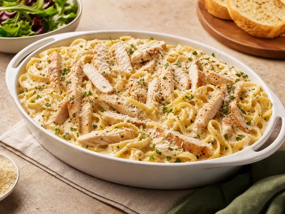 Chicken Alfredo (Serves 4–6) in the family style menu
