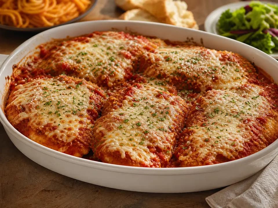 Chicken Parmigiana (Serves 4–6) in the family style menu