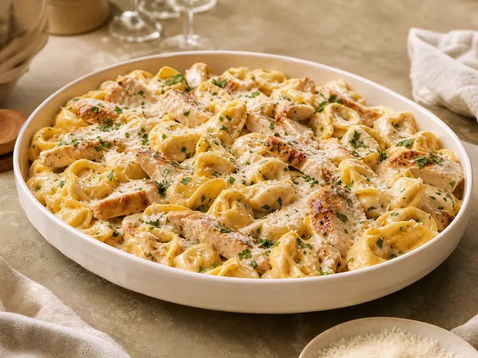 Chicken Tortelloni Alfredo (Serves 4–6) in the family style menu