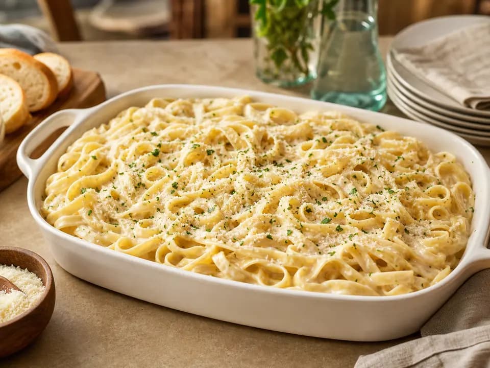 Fettuccine Alfredo (Serves 4–6) in the family style menu
