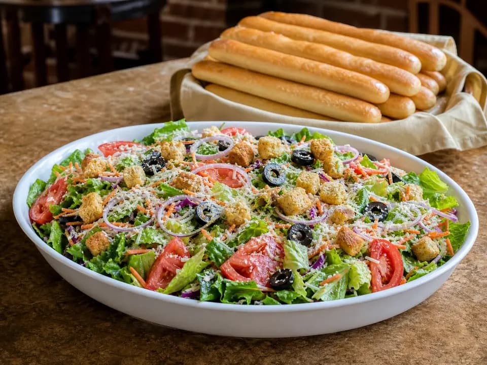 Jumbo House Salad + 12 Breadsticks (Serves 6) in the family style menu