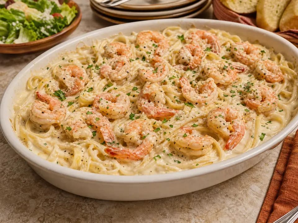 Shrimp Alfredo (Serves 4–6) in the family style menu