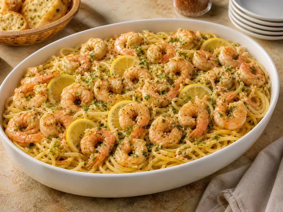 Shrimp Scampi (Serves 4–6) in the family style menu