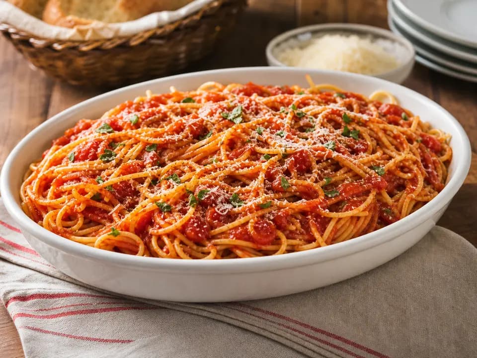 Spaghetti with Marinara Sauce (Serves 4–6) in the family style menu