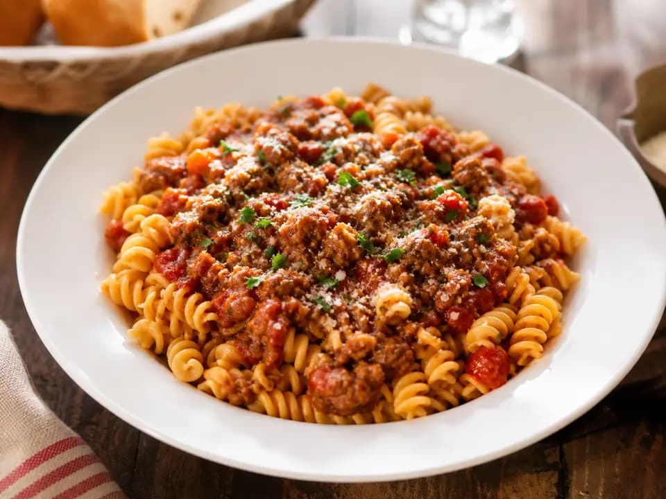 Rotini Pasta with Meat Sauce in the gluten-sensitive menu