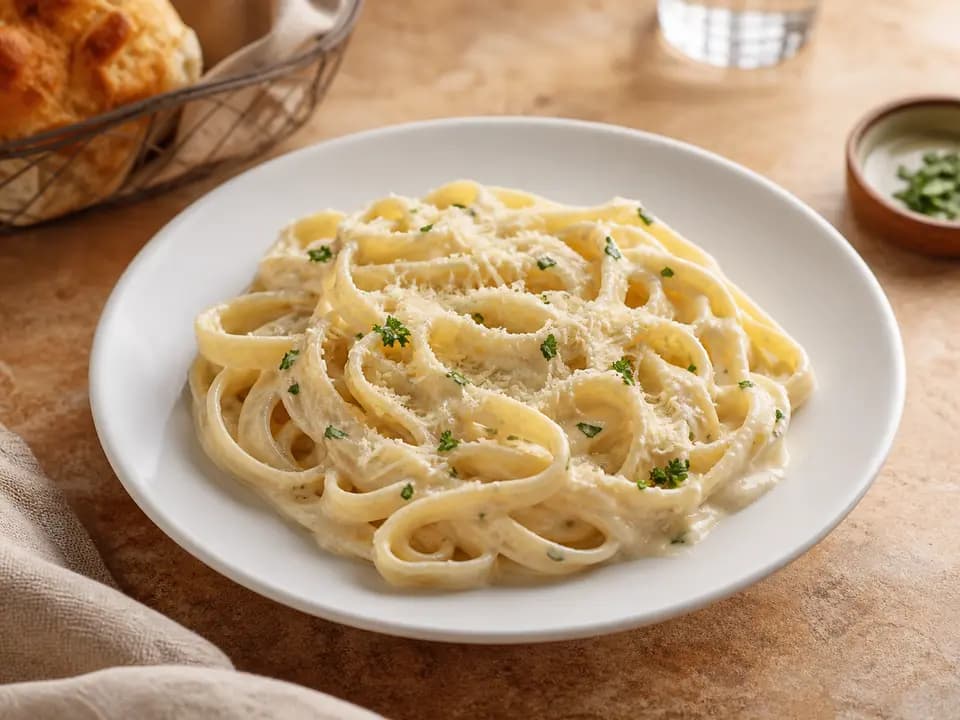 Fettuccine Alfredo (V) in the lunch menu