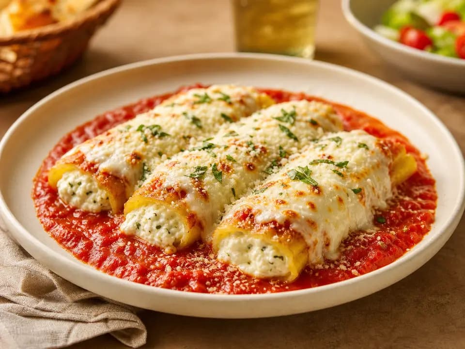 Four-Cheese Manicotti in the pasta menu