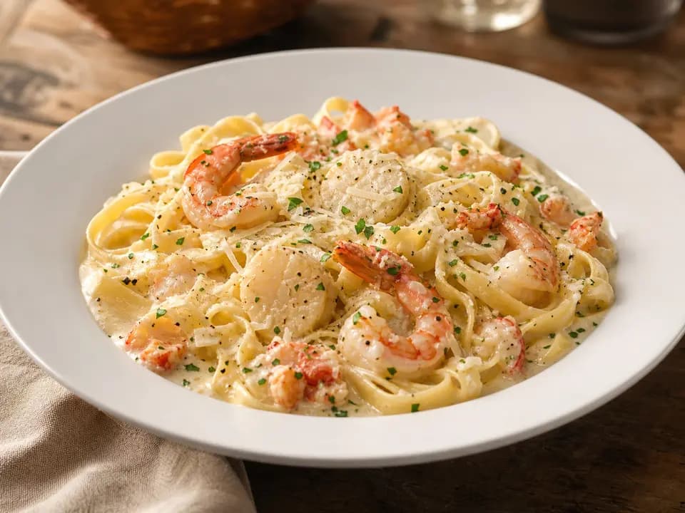 Seafood Alfredo in the pasta menu