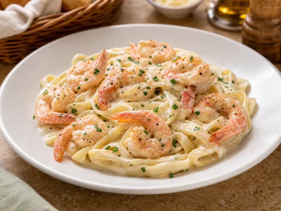 Shrimp Alfredo in the pasta menu